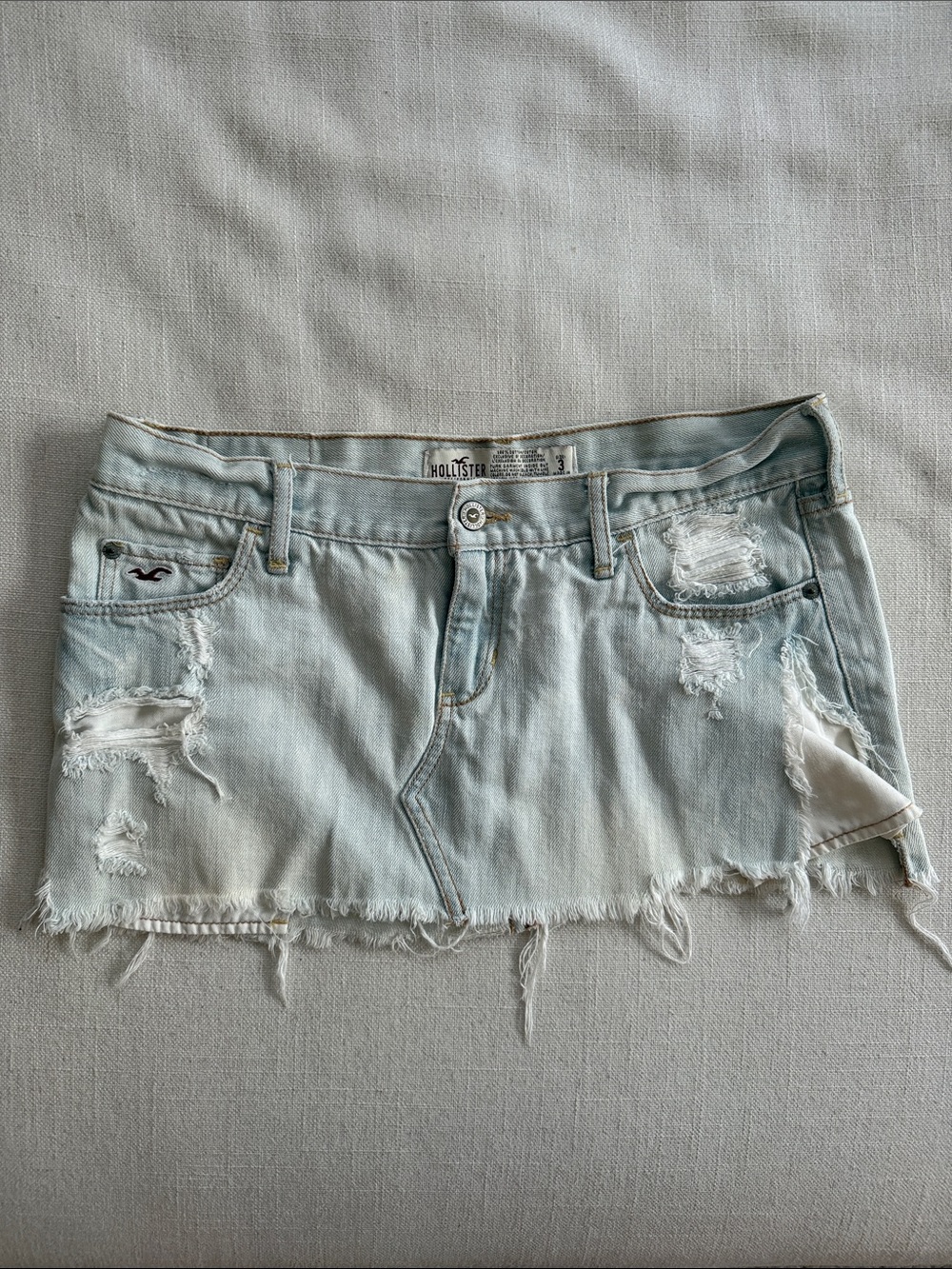 Hollister Pale Blue Distressed Denim Mini Skirt